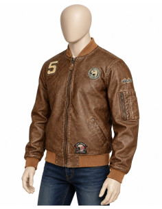 Blouson Bomber Homme INDICODE – Effet Cuir Vintage Marron