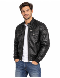 Blouson Homme KAPORAL Noir – Effet Cuir, Style Biker & Col Officier