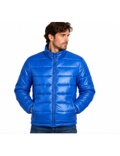 Doudoune Homme BENETTON Bleu Électrique – Matelassée Brillante, Col Montant