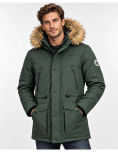 Parka Homme TOM TAILOR Vert Foncé – Capuche à Fourrure, Style Hiver Chic